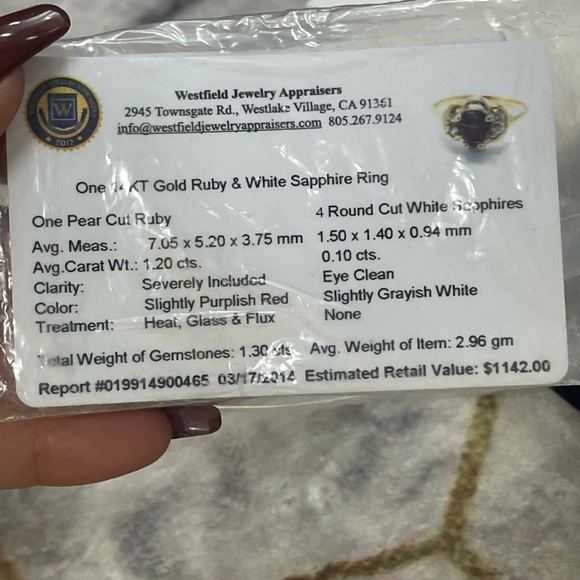 FINAL SALE✨RETAIL $1142✨14 kt gold ruby & white sapphire ring - Picture 10 of 16